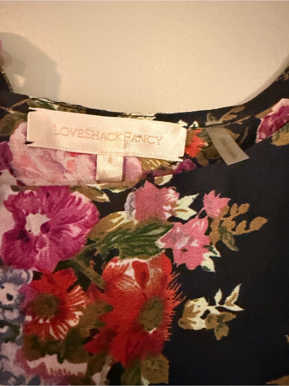 LoveShackFancy Silk Floral Tiered Mini Dress Size 4 NWOT - Picture 3 of 5